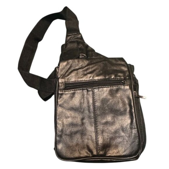 Buxton Genuine Leather Black Crossbody Shoulder Bag Multiple Zipper Pockets Adju - Picture 3 of 11